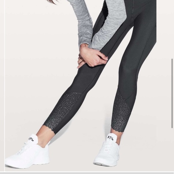 lululemon athletica Pants - Lululemon Black Tight Stuff Reflective Dot Scallop Hem Leggings
